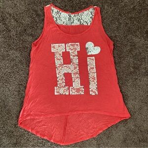 Lace Accent Sleeveless Top Size M Coral